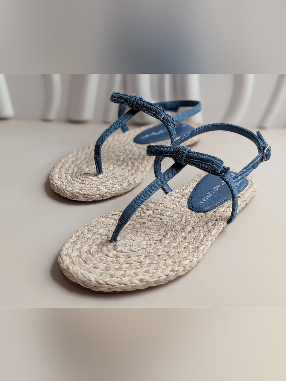 NIB Stuart Weitzman Felicity Espadrille Sandals Blue Bow 7.5